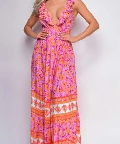 Emprada Dresses Greta Pink Multi Color Floral Print Maxi Dress 9 Emprada Dresses Greta Pink Multi Color Floral Print Maxi Dress