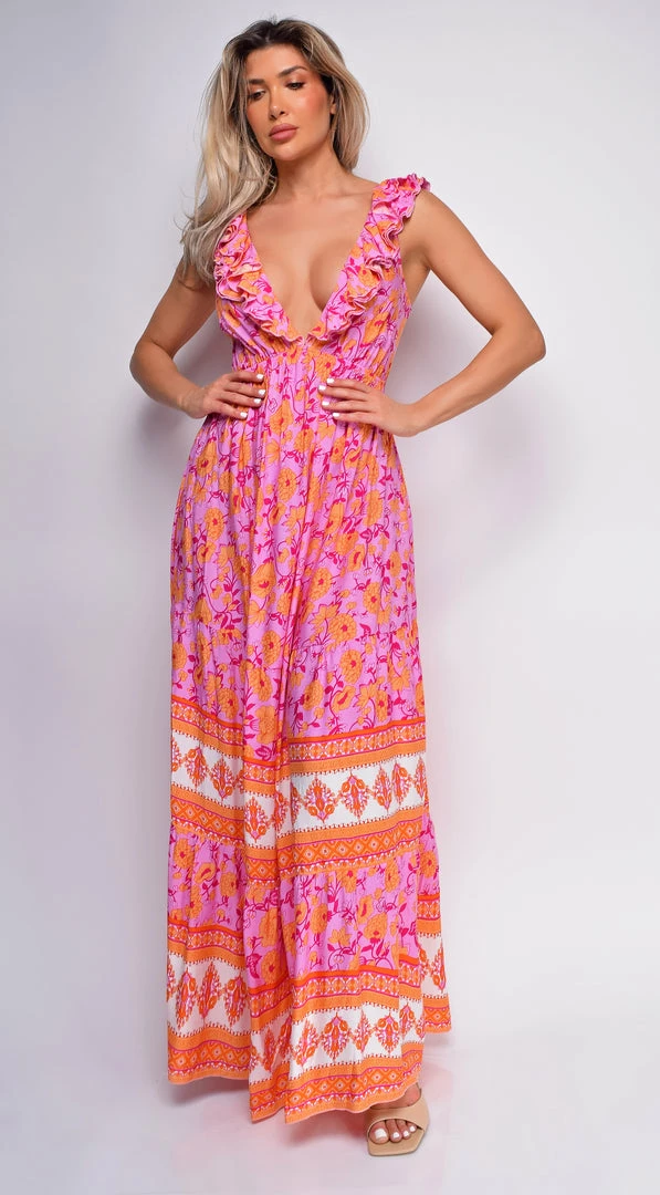 Emprada Dresses Greta Pink Multi Color Floral Print Maxi Dress 5 Emprada Dresses Greta Pink Multi Color Floral Print Maxi Dress