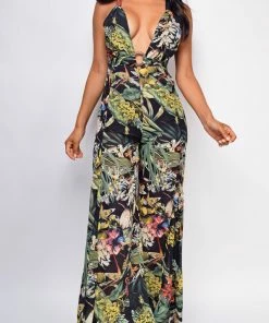 Emprada Celena Black Floral Wide Leg Jumpsuit