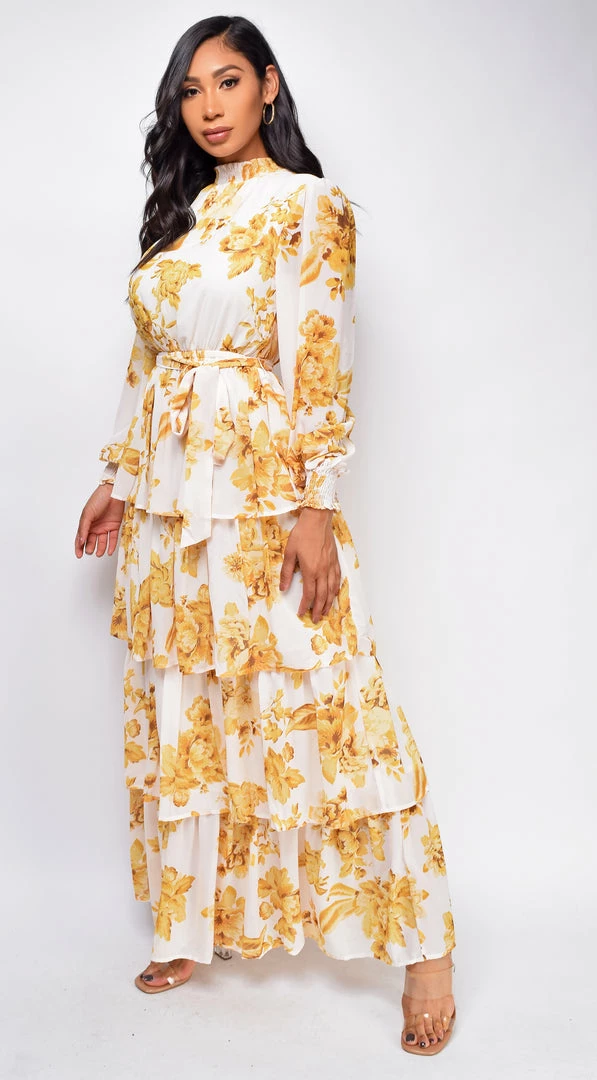 Emprada Dresses Amila White Yellow Floral Maxi Dress 2 Emprada Dresses Amila White Yellow Floral Maxi Dress