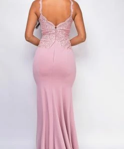 Emprada Jaylah Pink Lace Slit Gown