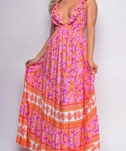 Emprada Dresses Greta Pink Multi Color Floral Print Maxi Dress 7 Emprada Dresses Greta Pink Multi Color Floral Print Maxi Dress