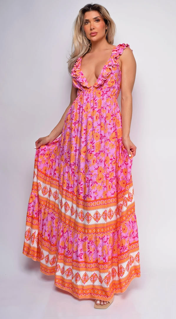 Emprada Dresses Greta Pink Multi Color Floral Print Maxi Dress 3 Emprada Dresses Greta Pink Multi Color Floral Print Maxi Dress