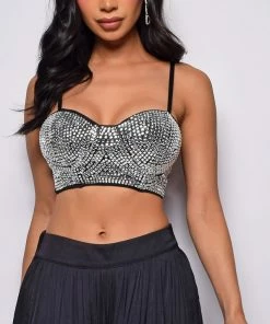 Emprada Tops Amara Black Rhinestone Crop Top