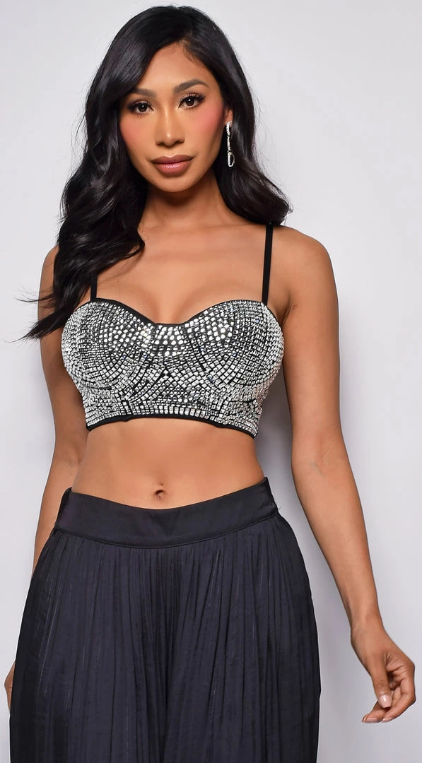 Emprada Tops Amara Black Rhinestone Crop Top 1 Emprada Tops Amara Black Rhinestone Crop Top