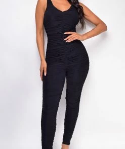 Emprada Jumpsuits & Rompers Kariya Black Ruched Jumpsuit