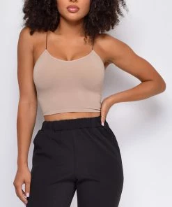 Emprada Joie Dark Taupe Beige Seamless Spaghetti Strap Ribbed Bottom Brami