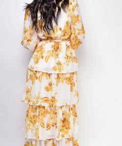 Emprada Dresses Amila White Yellow Floral Maxi Dress 6 Emprada Dresses Amila White Yellow Floral Maxi Dress