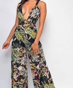 Emprada Celena Black Floral Wide Leg Jumpsuit