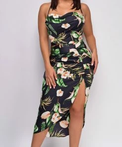 Emprada Adora Black Floral Satin Dress 7 Emprada Adora Black Floral Satin Dress