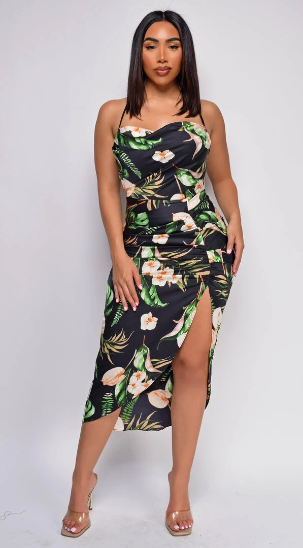 Emprada Adora Black Floral Satin Dress 4 Emprada Adora Black Floral Satin Dress