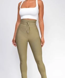 Emprada Bottoms Hara Olive Green High Waist Belted Bandage Pants