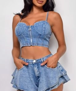 Emprada Sets Eva Blue Denim Flare Set
