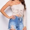 Emprada Chesney Beige One Shoulder Sweater Top Tops