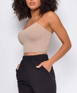 Emprada Joie Dark Taupe Beige Seamless Spaghetti Strap Ribbed Bottom Brami