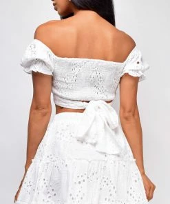 Emprada Bria White Crochet Lace Skirt & Top Set Dresses