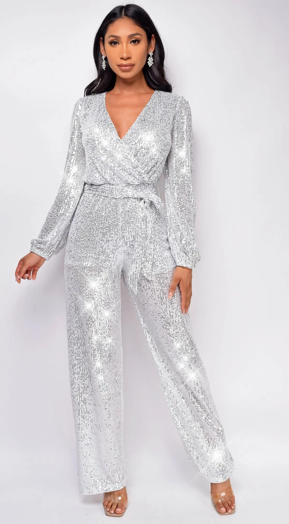 Emprada Jumpsuits & Rompers Zaneta Silver Sequin Jumpsuit 1 Emprada Jumpsuits & Rompers Zaneta Silver Sequin Jumpsuit