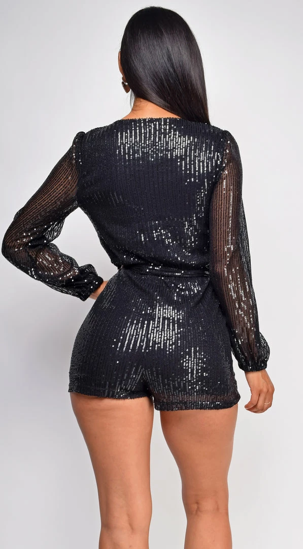 Emprada Tempo Black Sequin Long Sleeve Belted Romper 3 Emprada Tempo Black Sequin Long Sleeve Belted Romper