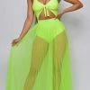 Emprada Palmaria Neon Lime Pleated Sheer Tulle Maxi Cover-up Skirt