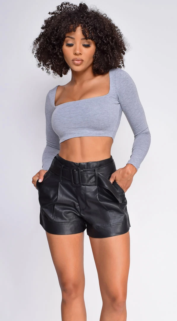 Emprada Rory Heather Grey Square Neckline Long Sleeve Crop Top Tops 3 Emprada Rory Heather Grey Square Neckline Long Sleeve Crop Top Tops