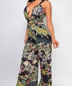 Emprada Celena Black Floral Wide Leg Jumpsuit