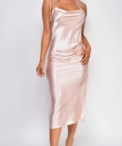 Emprada Dresses Lavinia Dusty Pink Satin Midi Dress