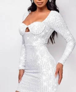 Emprada Romana White Sequin Bustier Dress Dresses