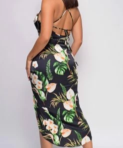 Emprada Adora Black Floral Satin Dress