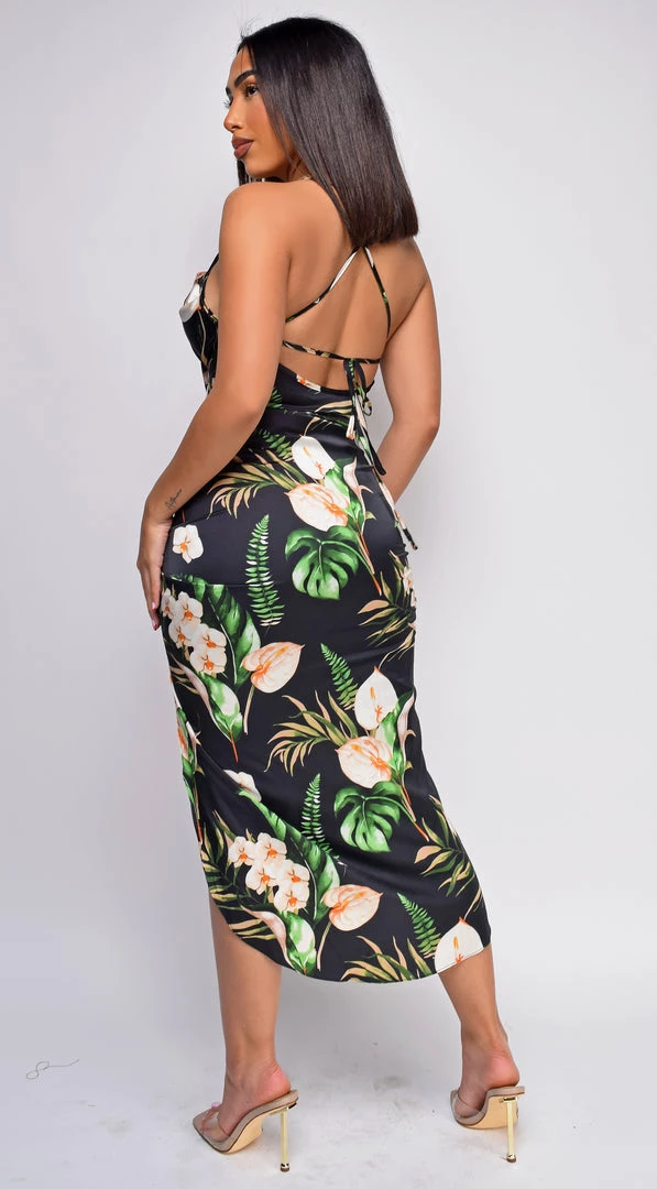 Emprada Adora Black Floral Satin Dress 2 Emprada Adora Black Floral Satin Dress