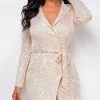 Emprada Dresses Sara Opal Cream White Sequin Belted Dress