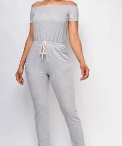 Emprada Rise And Lounge Grey Off Shoulder Jumpsuit Loungewear