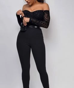 Emprada Layla Black Off Shoulder Belted Waist Bag Jumpsuit Jumpsuits & Rompers