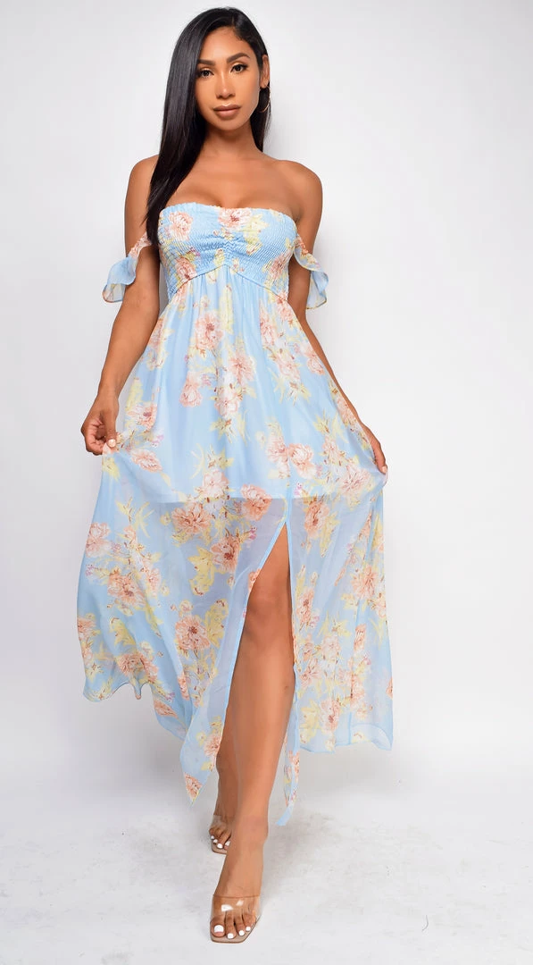 Emprada Faith Blue Floral Off Shoulder Maxi Dress Dresses 1 Emprada Faith Blue Floral Off Shoulder Maxi Dress Dresses