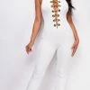 Emprada Jumpsuits & Rompers Lida White Gold Chain Lace Up Jumpsuit