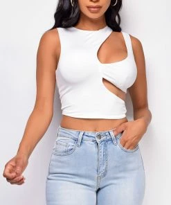 Emprada Davina White Cut Out Top