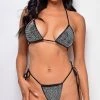 Emprada Swim Iseppa Black Silver Rhinestone Triangle Tie Up Bikini