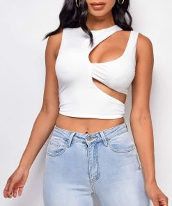 Emprada Davina White Cut Out Top