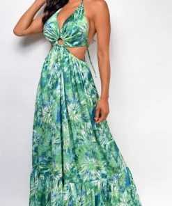 Emprada Peyton Green Floral Maxi Dress
