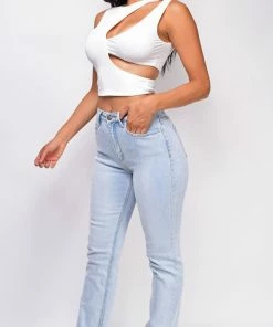 Emprada Hendrix Blue Light Wash Slit Hem Jeans Bottoms