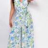Emprada Jumpsuits & Rompers Sonele White Blue Floral Wide Leg Jumpsuit