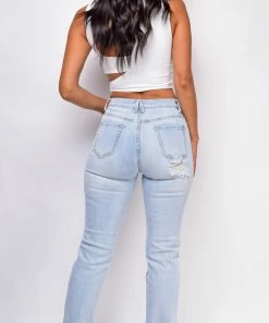 Emprada Hendrix Blue Light Wash Slit Hem Jeans Bottoms