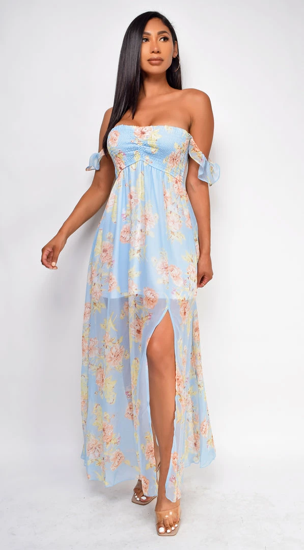 Emprada Faith Blue Floral Off Shoulder Maxi Dress Dresses 2 Emprada Faith Blue Floral Off Shoulder Maxi Dress Dresses