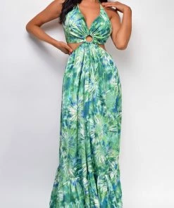 Emprada Peyton Green Floral Maxi Dress