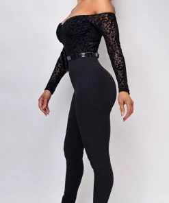 Emprada Layla Black Off Shoulder Belted Waist Bag Jumpsuit Jumpsuits & Rompers