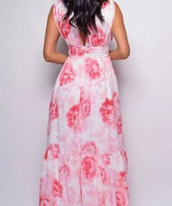 Emprada Zen White Pink Floral Print Maxi Dress Dresses