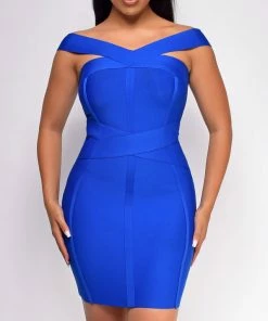 Emprada Dresses Galilea Royal Blue Off Shoulder Bandage Mini Dress