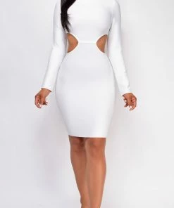 Emprada Kalanie White High Neck Bandage Dress Dresses