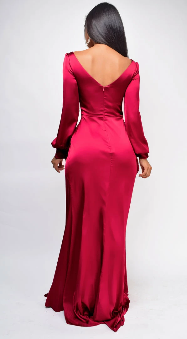 Emprada Dresses Adalina Burgundy Red Satin Wrap Slit Gown 2 Emprada Dresses Adalina Burgundy Red Satin Wrap Slit Gown