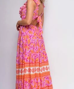 Emprada Dresses Greta Pink Multi Color Floral Print Maxi Dress 8 Emprada Dresses Greta Pink Multi Color Floral Print Maxi Dress