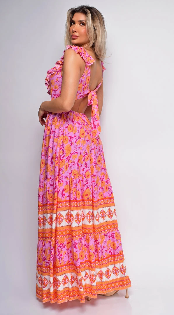 Emprada Dresses Greta Pink Multi Color Floral Print Maxi Dress 4 Emprada Dresses Greta Pink Multi Color Floral Print Maxi Dress